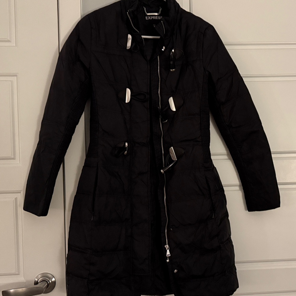 Express Black Puffer Coat With Toggle Accents - image 1